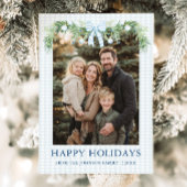 Whimsical Grandmillenial Blue Bow Family Photo Feestdagenkaart