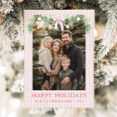 Whimsical Grandmillenial Pink Bow Family Photo Feestdagenkaart