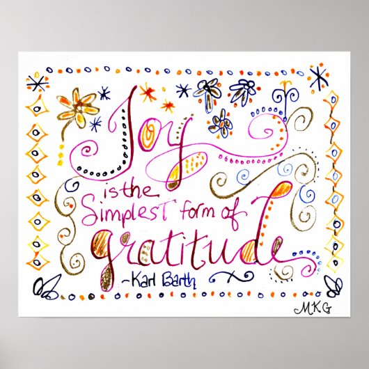 Whimsical Gratitude Art Hand Lettered Quote Poster (Voorkant)