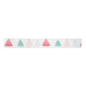 Whimsical Green en Pink Trees Kerstmis Lint (Voorkant)