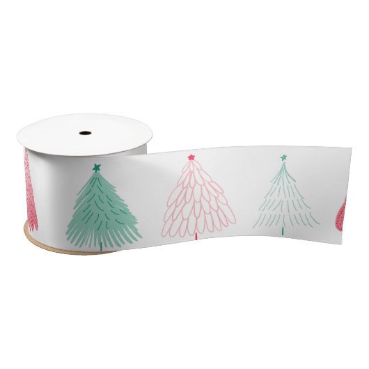 Whimsical Green en Pink Trees Kerstmis Lint (Spoel)