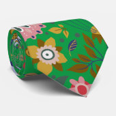 Whimsical Green Folk Art Flowers Stropdas (Opgerold)