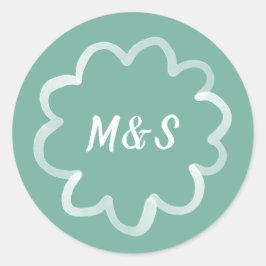 Whimsical Green Hand Drawn White Monogram Ronde Sticker