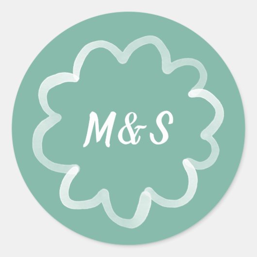 Whimsical Green Hand Drawn White Monogram Ronde Sticker (Voorkant)