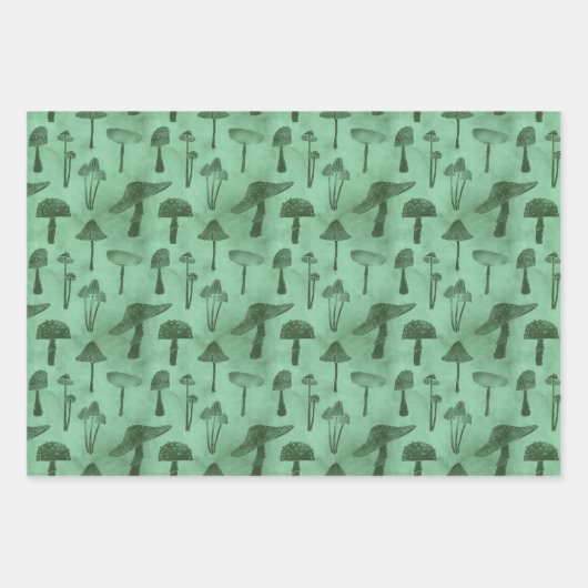Whimsical Green Mushroom Inpakpapier Vel (Voorkant 2)