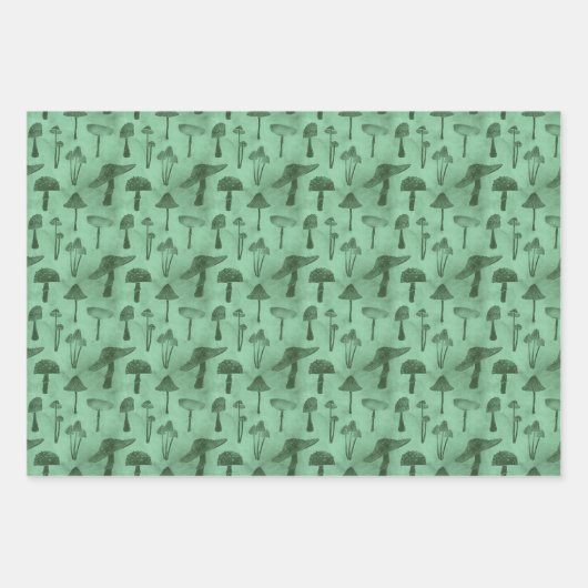 Whimsical Green Mushroom Inpakpapier Vel (Voorkant)