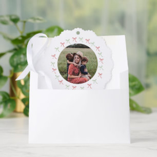 Whimsical Green & Red Hand Drawn Bows Lijst Foto Ornament Kaart