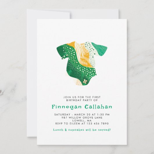 Whimsical Green Shamrocks Gelukkig Een Eerste Verj Kaart (Voorkant)