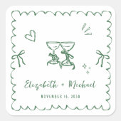 Whimsical Green Wavy Frame Wedding Vierkante Sticker (Voorkant)