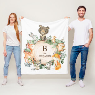 Whimsical Green Woodland Animals Baby Nusery Fleece Deken