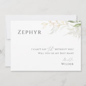 Whimsical Greenery and Gold Best Man proposal Kaar Kaart (Achterkant)