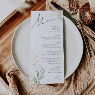 Whimsical Greenery and Gold Wedding Dinner Menu