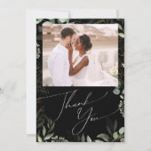 Whimsical Greenery Black en Gold Flat Photo Bedankkaart (Voorkant)