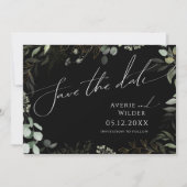Whimsical Greenery Black en Gold Horizontal Photo Save The Date (Voorkant)