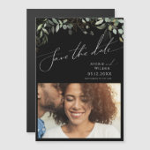 Whimsical Greenery Black en Gold Save the Date Magnetische Uitnodiging (Voorkant / Achterkant)