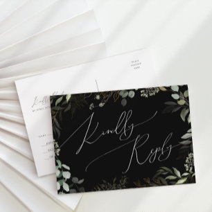 Whimsical Greenery Black en Gold Wedding RSVP Briefkaart