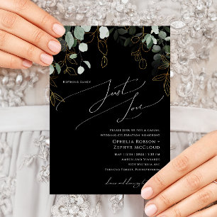 Whimsical Greenery Black Gold Just Love Wedding Kaart