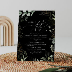 Whimsical Greenery Black Gold Traditional Wedding Kaart
