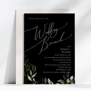 Whimsical Greenery en Gold Black Wedding Brunch Kaart