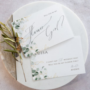 Whimsical Greenery en Gold   BLOEMENMEISJE KAART