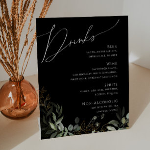 Whimsical Greenery en Gold Drinken van het zwart Reclamebord Met Voetstuk