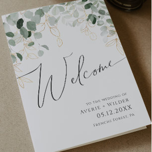 Whimsical Greenery en Gold Folded Wedding Programma