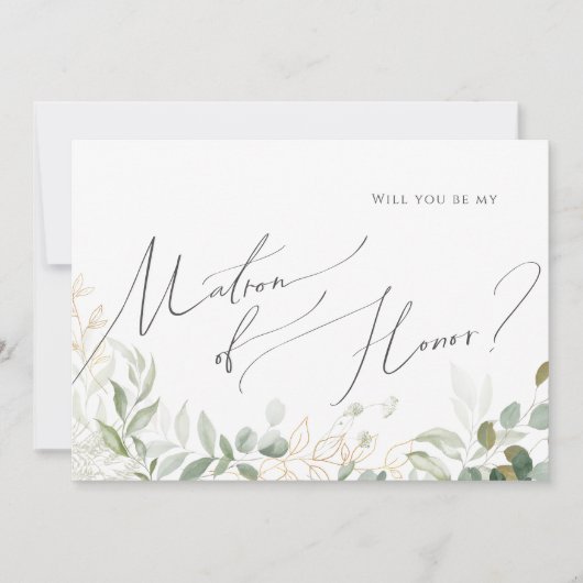 Whimsical Greenery en Gold | Matron of Honor Kaart (Voorkant)