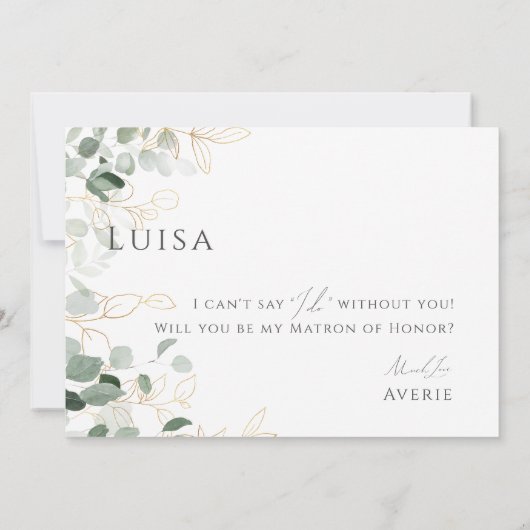 Whimsical Greenery en Gold | Matron of Honor Kaart (Achterkant)