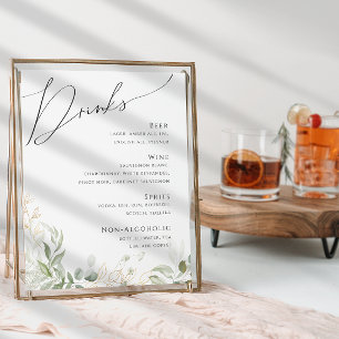 Whimsical Greenery en Gold   Menu Drinken bruiloft Poster