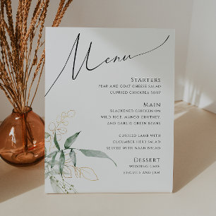 Whimsical Greenery en Gold   Menu Weddenschappen Reclamebord Met Voetstuk