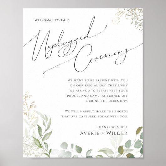 Whimsical Greenery en Gold | Ontgrendelde Ceremoni Poster (Voorkant)