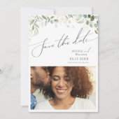 Whimsical Greenery en Gold Photo Save the Date (Voorkant)