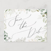 Whimsical Greenery en Gold Save the Date Briefkaar Uitnodiging Briefkaart (Voorkant)