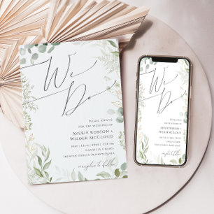 Whimsical Greenery en Gold We Wedding Kaart