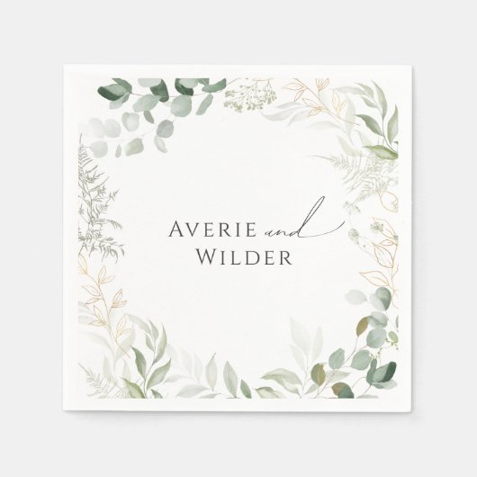 Whimsical Greenery en Gold | Weddenschap Napkins Servet (Voorkant)