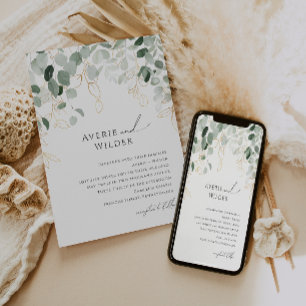 Whimsical Greenery en Gold Wedding Invitation Kaart