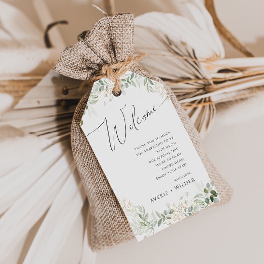 Whimsical Greenery en Gold | Welkom bruiloft Cadeaulabel
