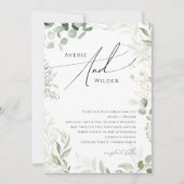 Whimsical Greenery en Gold Wreath Wedding Kaart (Voorkant)