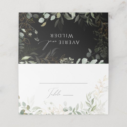 Whimsical Greenery en Gold | Zwart/wit gevouwen (Buitenkant ongevouwen)