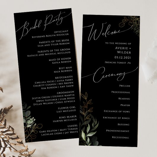 Whimsical Greenery en Gold | Zwarte bruiloft Programma