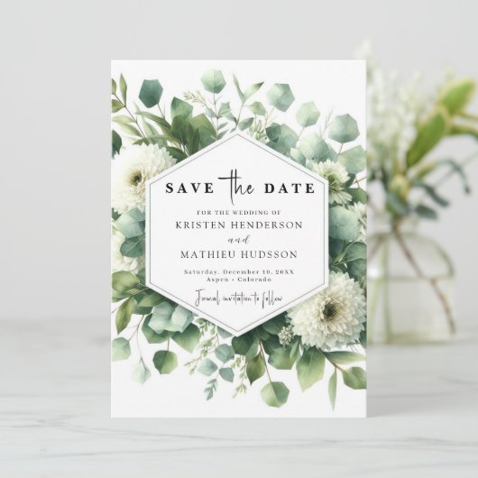 Whimsical Greenery Eucalyptus Digitale bruiloft Save The Date (Staand voorkant)