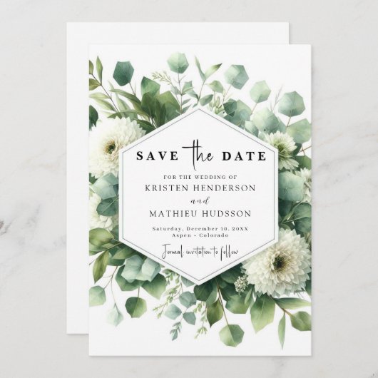 Whimsical Greenery Eucalyptus Digitale bruiloft Save The Date (Voorkant / Achterkant)