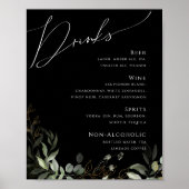 Whimsical Greenery Gold Black Wedding Drinken Menu Poster (Voorkant)