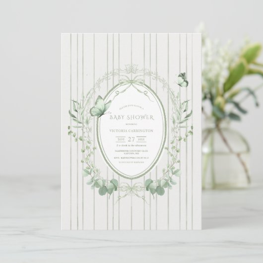 Whimsical Greenery Vintage Baby Shower Kaart (Staand voorkant)