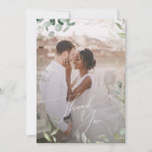 Whimsical Greenery Zwart en Goud Flat Vervaagd Fot Bedankkaart (Voorkant)