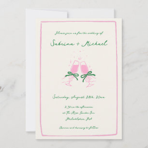 Whimsical Groen en Roze Hand Getrokken Glazen brui Kaart