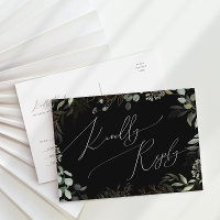 Whimsical groen zwart gouden trouw-RSVP