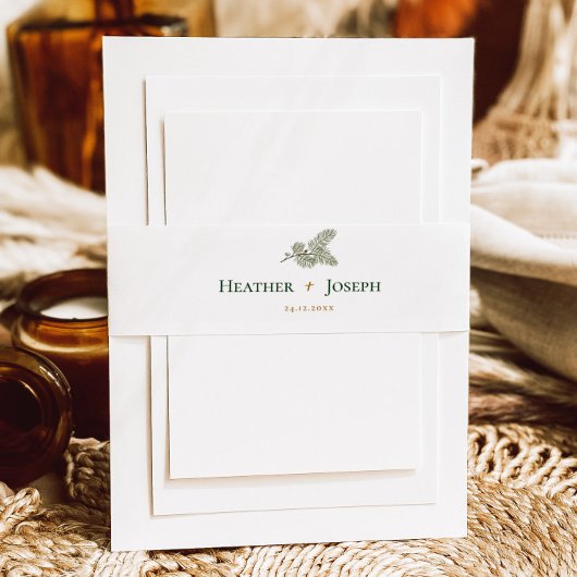 Whimsical Groene en Gouden Pine Cone Bruiloft Uitnodigingen Wikkel