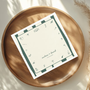 Whimsical Groene Handgetekende Handgeschreven Huwe Servet