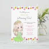 Whimsical Groene Jurk Prinses Bloemen Verjaardag Kaart (Staand voorkant)